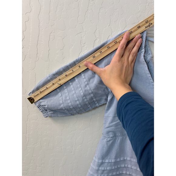 7 For All Mankind Sz S Denim Chambray Tie-Back‎ Babydoll Mini Puff Sleeve Dress - Picture 10 of 11